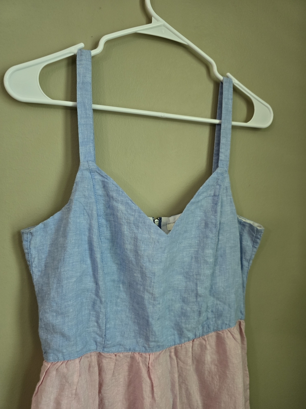 Cynthia Blue Pink 100% Linen Fabric Sun Dress Women Size M - Picture 2 of 7